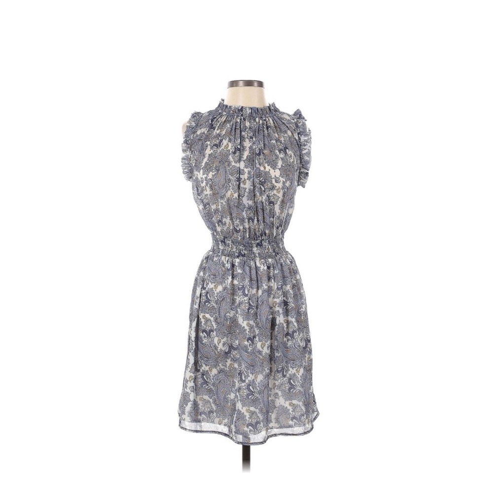 Eliane Rose‎ Paisley Dress Womens L Blue Gold Smocked Ruffle Excellent MD6196L